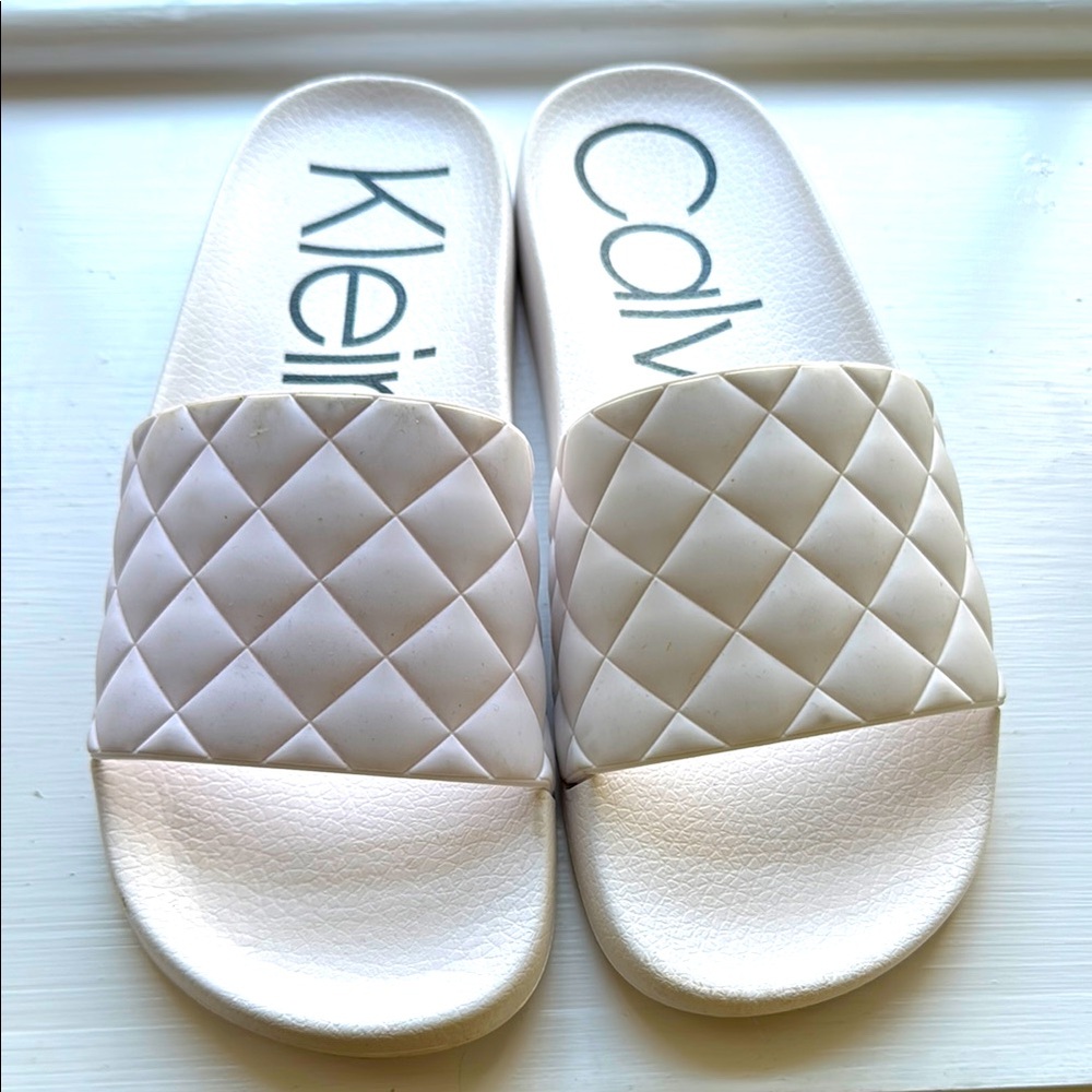Calvin Klein Women's White Slide Sandals